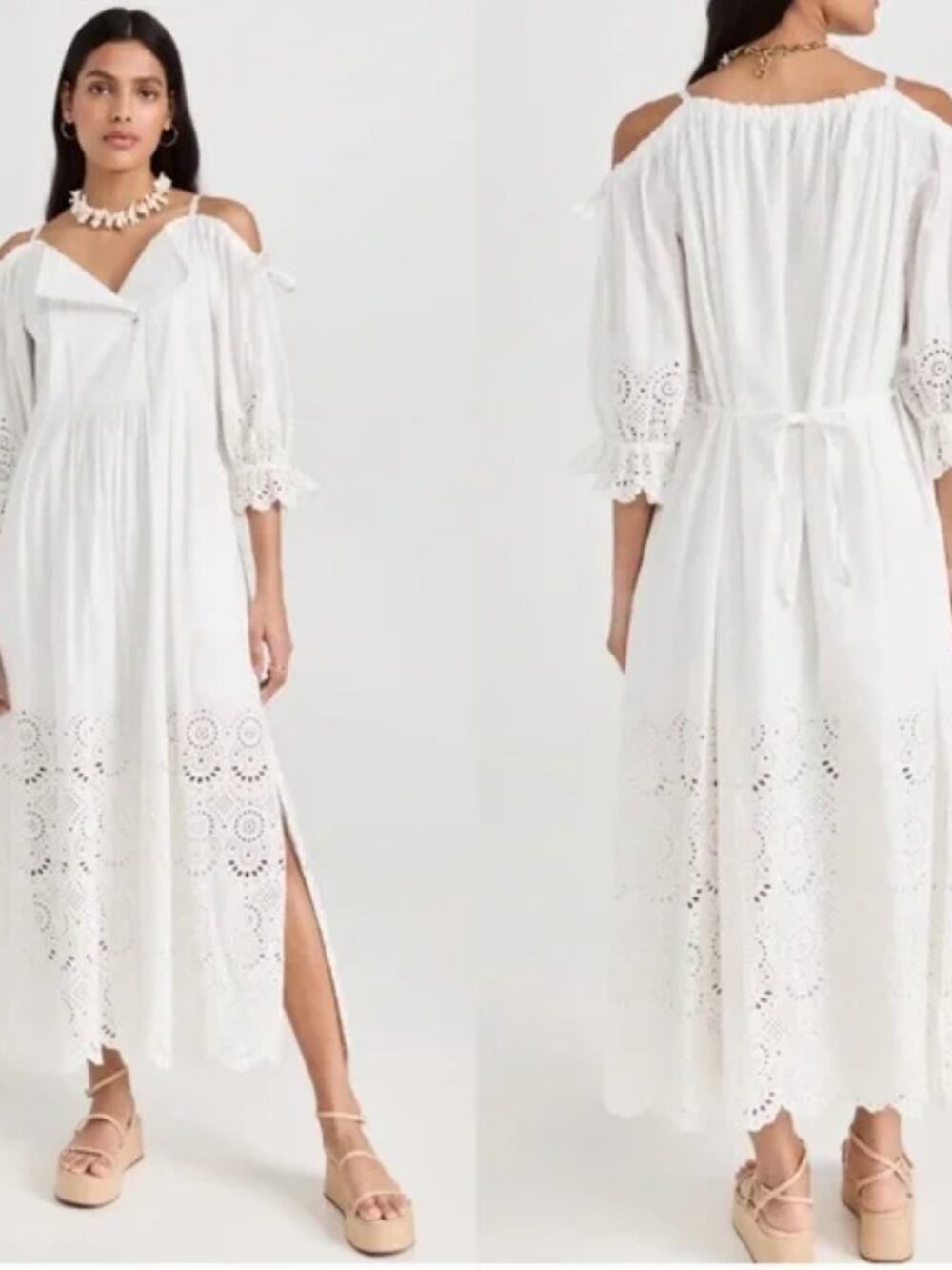 ULLA JOHNSON Narcisa White midi broderie anglaise cotton eyelet maxi dress 10